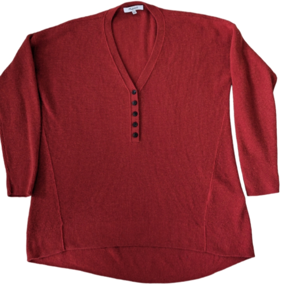 Madewell Asherton Waffle Henley sweater heather poppy size XS oversized